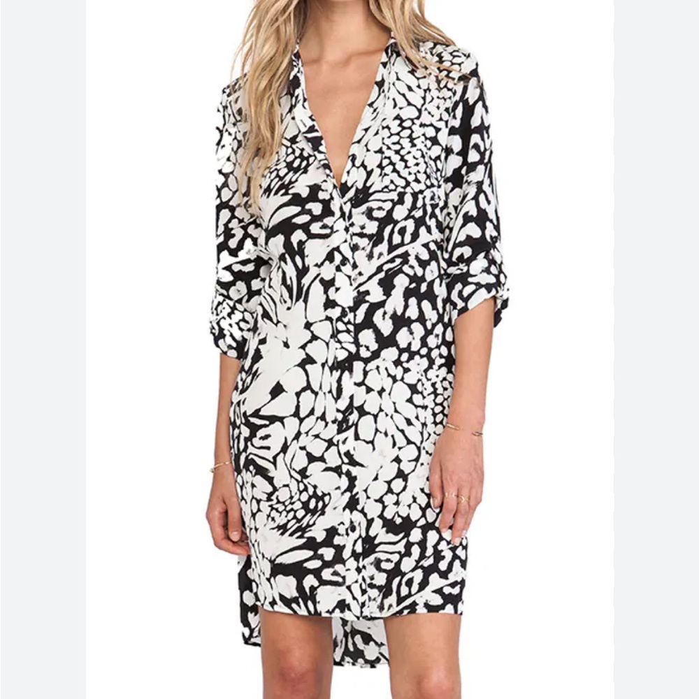 DVF Prita Wrap Shirt Dress in Feather Leopard Black size 8 DIANE VON FURSTENBERG